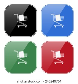 Set of multicolored buttons for mobile applications and web sites, black, blue, green, red. Shoping basket , vector illustration, EPS 10