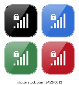 Set of multicolored buttons for mobile applications and web sites, black, blue, green, red. signal strength indicator, closed access , vector illustration, EPS 10