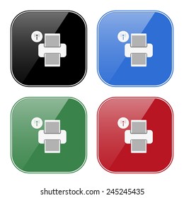 Set of multicolored buttons for mobile applications and web sites, black, blue, green, red. Printer with wi-fi connection , vector, EPS 10