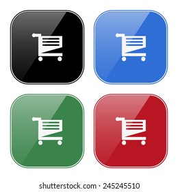 Set of multicolored buttons for mobile applications and web sites, black, blue, green, red. Shoping basket , vector illustration, EPS 10