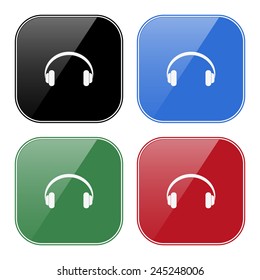 Set of multicolored buttons for mobile applications and web sites, black, blue, green, red.  Headphones. Musical accessory, vector illustration, EPS 10