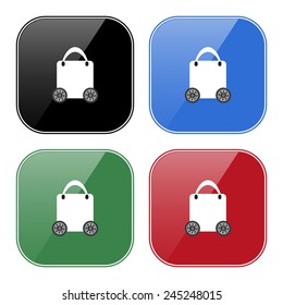 Set of multicolored buttons for mobile applications and web sites, black, blue, green, red.  bag on wheels , vector illustration, EPS 10