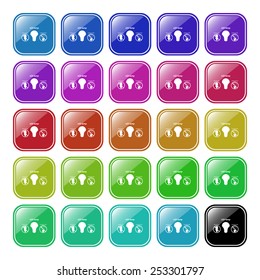 Set of multicolored buttons for the site. Buttons for mobile applications. fluorescent lamp, LED lamp, incandescent bulb ,vector illustration, EPS 10
