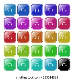 Set of multicolored buttons for the site. Buttons for mobile applications. Headphones. Musical accessories running through wi-fi network,  vector illustration, EPS 10