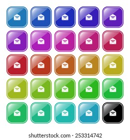 Set of multicolored buttons for the site. Buttons for mobile applications. open envelope with a letter, vector, EPS 10