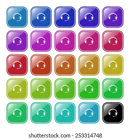 Set of multicolored buttons for the site. Buttons for mobile applications. Headphones. Musical accessory,   vector illustration, EPS 10
