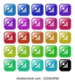 Set of multicolored buttons for the site. Buttons for mobile applications.  signal strength indicator, closed access , vector illustration, EPS 10