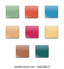 Set of multicolored buttons, square shape and volumetric style, vector illustration.