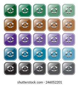 Set of multicolored buttons for web site and mobile applications Toothed setting controls via wi-fi network, vector illustration, EPS 10