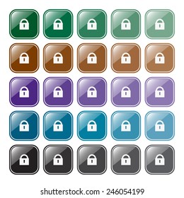 Set of multicolored buttons for web site and mobile applications  lock black , vector illustration, EPS 10