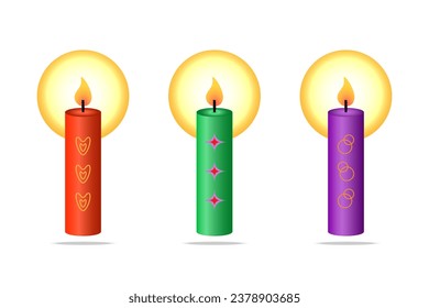 Set of multicolored candles. Vector graphics.