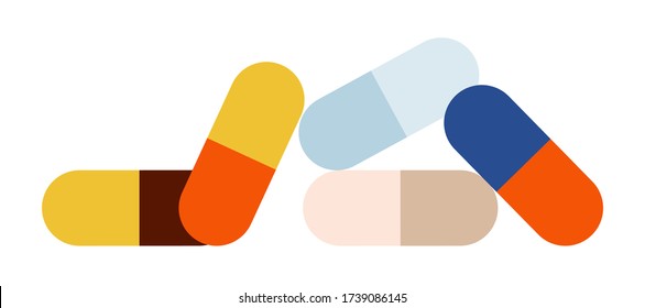 Set Of Multi-colored Capsules, Dosage Form Vector Icon Flat Isolated Illustration