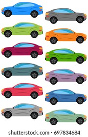 Set of multicolored car. Isolated vector illustration.
