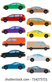 Set of multicolored car. Isolated vector illustration.
