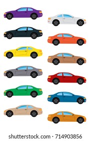 Set of multicolored car. Isolated vector illustration.
