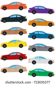 Set of multicolored car. Isolated vector illustration.

