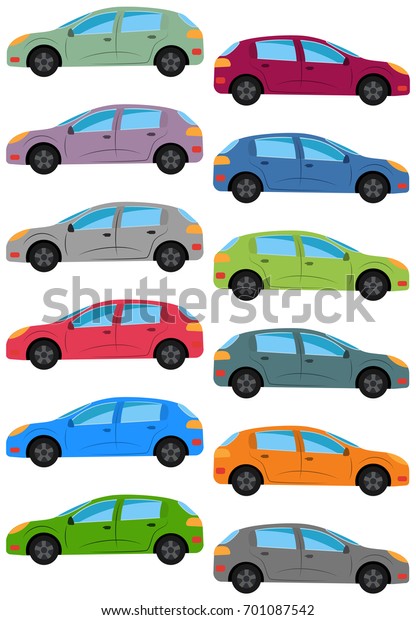 Set\
of multicolored car. Isolated vector\
illustration.\
