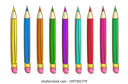 un conjunto de lápices de dibujos multicolores, aislados en un fondo blanco