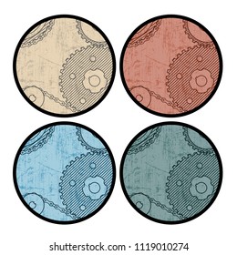 Set of multicolored chain transmission icons in grunge style.