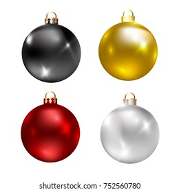 Set of multicolored Christmas balls isolated on white background, vector realistic illustration.