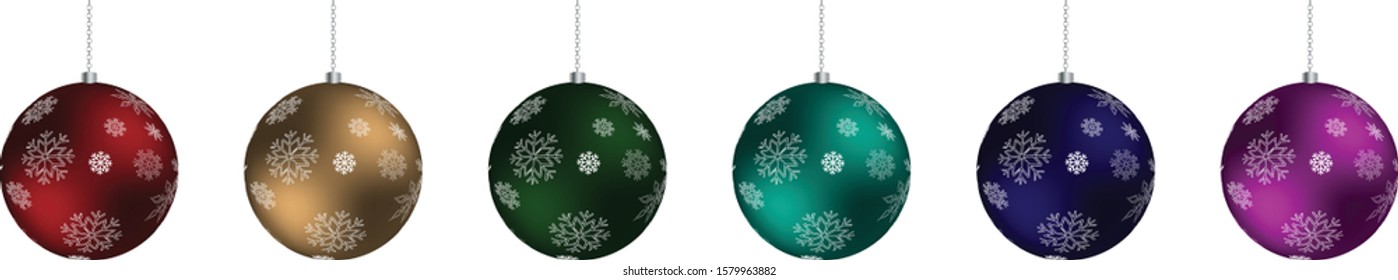  set of multicolored christmas balls on white background, vector winter holidays design decoration