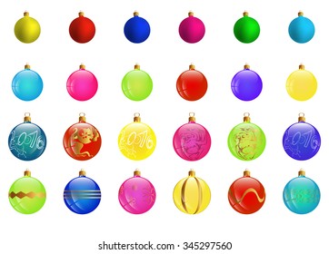 Set of multicolored Christmas balls on white background