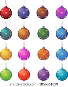 Set of multi-colored Christmas balls. Vector. All elements are isolated.