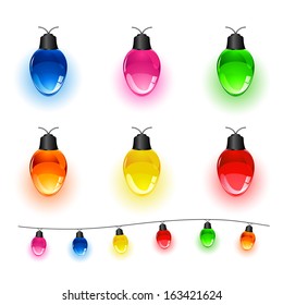 Set of multi-colored Christmas light bulbs isolated on white background, illustration.