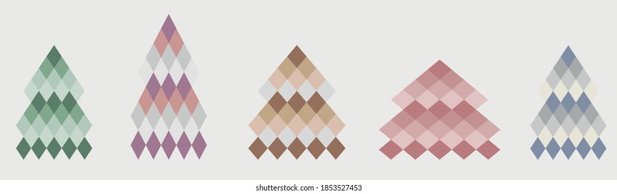 A set of multi-colored christmas trees for design