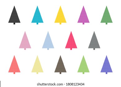 Set of multicolored Christmas trees of triangular shape. Vector illustration.