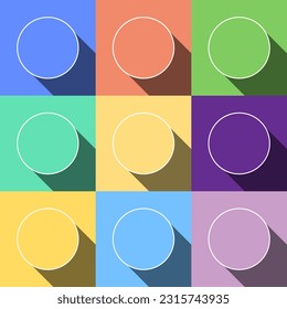 Set of multicolored circles with long shadows. Vector illustration.