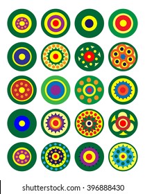 Set of multicolored circular patterns. Vector illustration