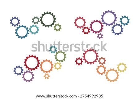 Set of multicolored cogwheels gears composition isolated. Vector