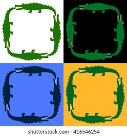 Set of multicolored colored backgrounds. Pattern with crocodiles, going around in circles. Vector Image.