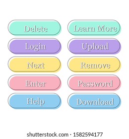 Set of multicolored colorful modern flat web buttons. Vector illustration.