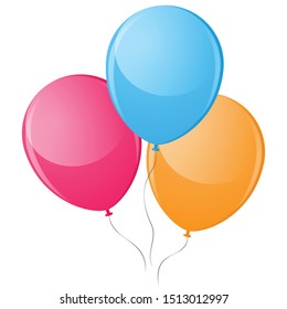 Set of multicolored colorful realistic balloons with shadows. Helium Balloons. Isolated Vector Objects. Glossy and Shiny Air Baloons. Air Balls.