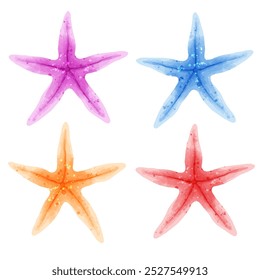 Set of multi-colored colorful starfish. Vector set of illustrations of sea animals