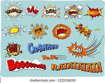 Set of multicolored comic sound Effects vector