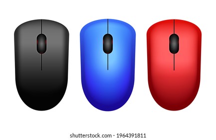 Set of multi-colored computer mouse. Black, red and blue computer mouse. Wireless computer mouse isolated on white background. Realistic vector illustration. - Powered by Shutterstock - Get 15% off with code: PIKWIZARD15