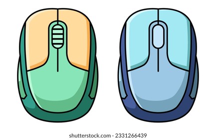 Set of multi-colored computer mouse. Cartoon  computer mouse. Wireless computer mouse isolated on white background. 