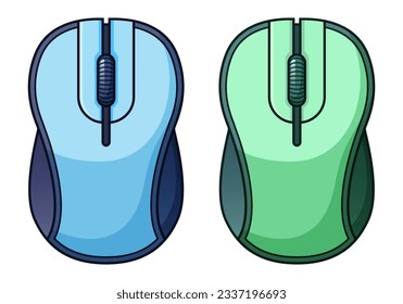 Conjunto de mouse de computadora multicolor. Ratón de computadora de dibujos animados. Ratón inalámbrico de computadora aislado en fondo blanco.