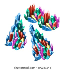 Set of multicolored crystalline minerals isolated on white background. Vector illustration.
