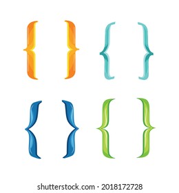 A set of multi-colored curly braces for editing and calligraphy. A symbol for text and printing. Vector illustration.