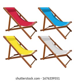 Set of multi-colored deck chairs on a white background