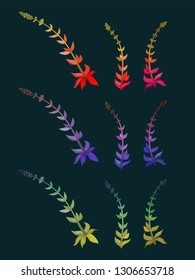Set of multicolored decorative branches, illustration of floral elements, can be used for greeting card or wedding invitation, natural cosmetics, health care, yoga center and other design
