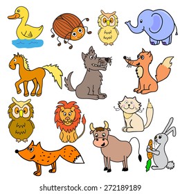 set of multicolored different animals