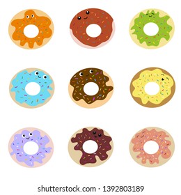 Set of multi-colored donuts. Vector illustration. Sweets