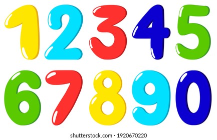 A set of multi-colored drawn numbers for small children's education, printing.