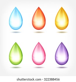 Set of multicolored droplets. Vector icons with transparency. EPS10 vector