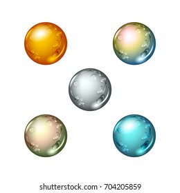 Conjunto de gotas multicolores aisladas en fondo blanco.Ilustración vectorial de la gota de agua.Montajes de varios colores